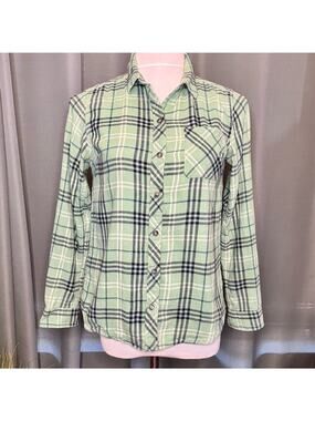 Eddie Bauer Mint and Navy Plaid Shirt